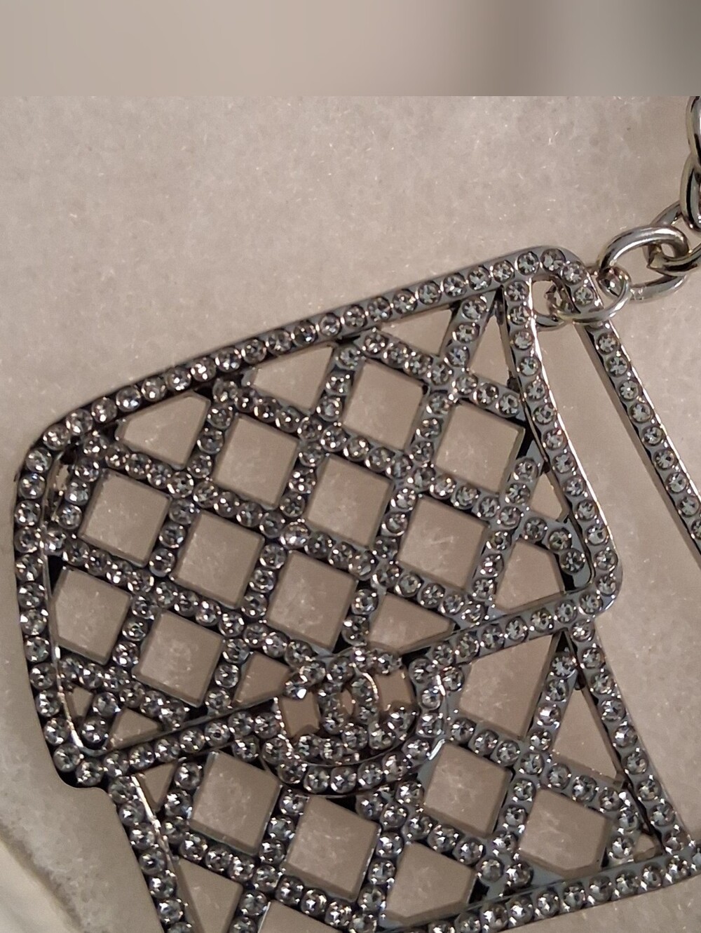 Crystal Quilted  Bag Keychain - Silver